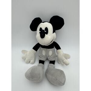 Vintage Style Mickey Mouse Plush Toy Black & White 11” Disney Stuffed Animal